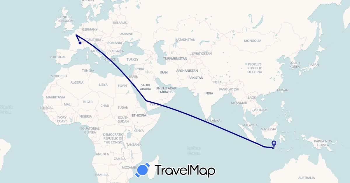 TravelMap itinerary: driving in France, Indonesia, Saudi Arabia (Asia, Europe)
